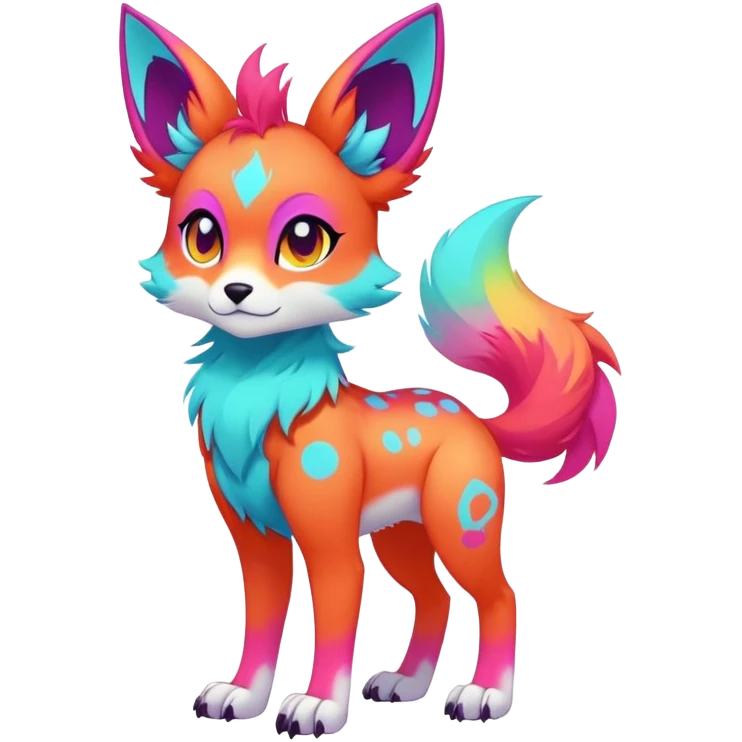 Anime-styled cute Neon-colored multi-colored cool Falvie-Fionbri-creature-fursona, full body, with random markings emoji