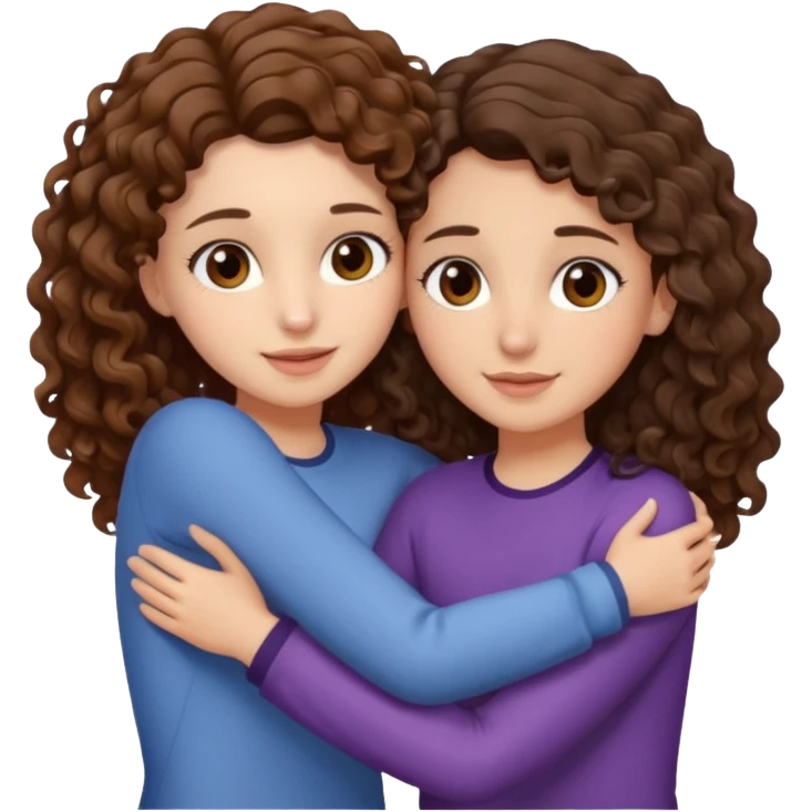 Una morena con pelo castaño y rizado y ojos marones y otra blanquita con pelo liso con las puntas onduladas y pelo castaño y ojos marrones Amigas lindas abrazándose  emoji