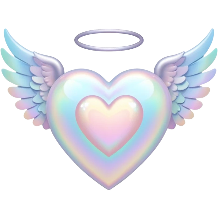 pale pastel holographic heart with small angel wings, subtle shimmer emoji