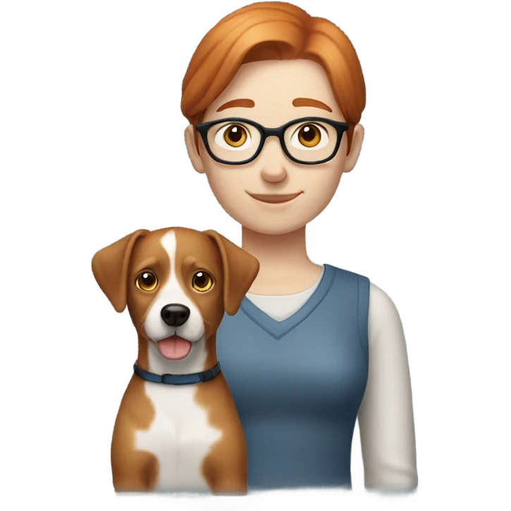 Pale redhead blue eyes short hair glasses dog emoji