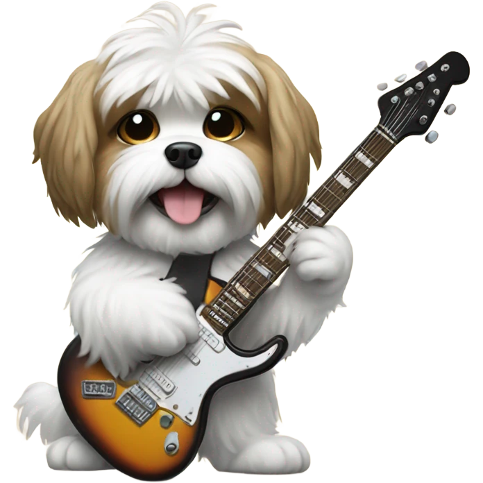 Shitzu dog playing electric guitar emoji
