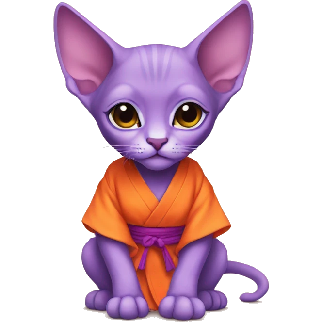 cute purple sphinx kitten in an orange kimono emoji