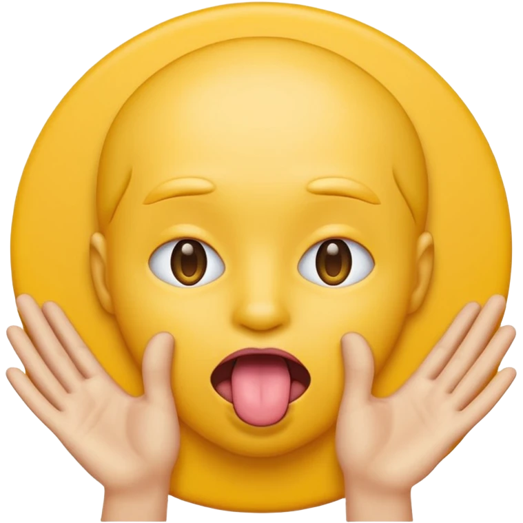 Sticking tongue out with hands gliding through yellow emoji circle face emoji