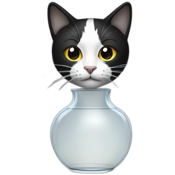 a black and white full body cat in a transparent vase emoji