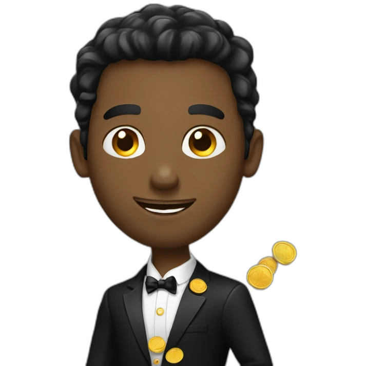 Posh-man-with-black-suit-holding-golden-coins emoji