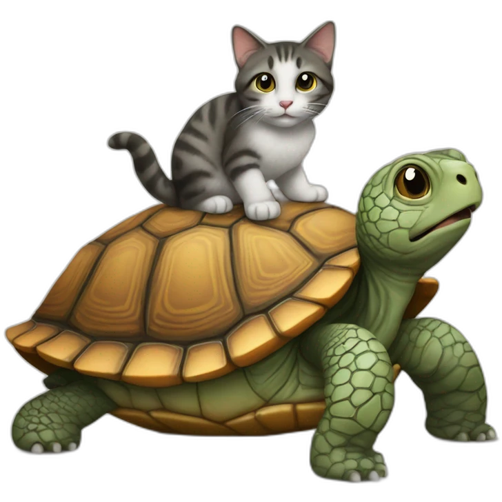 Un chat sur une tortue emoji