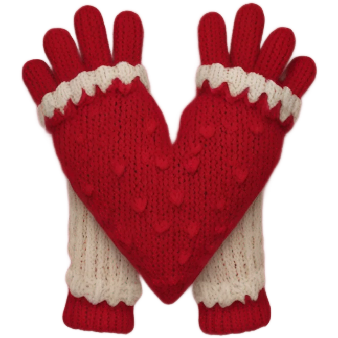 Beautiful knitted heart gloves emoji