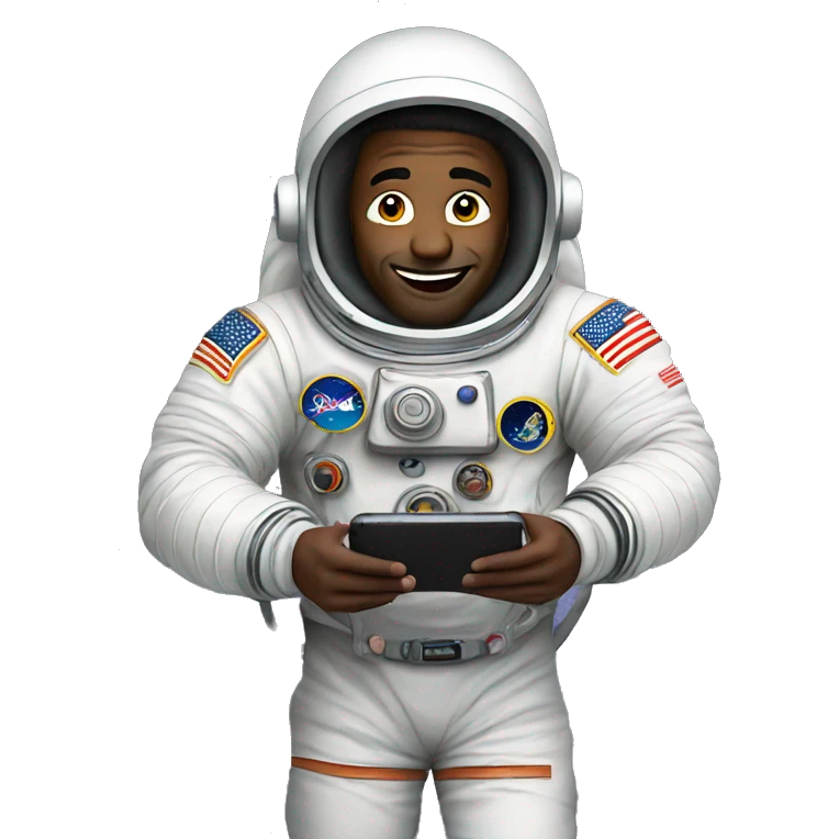 Man astronaut use iphone emoji