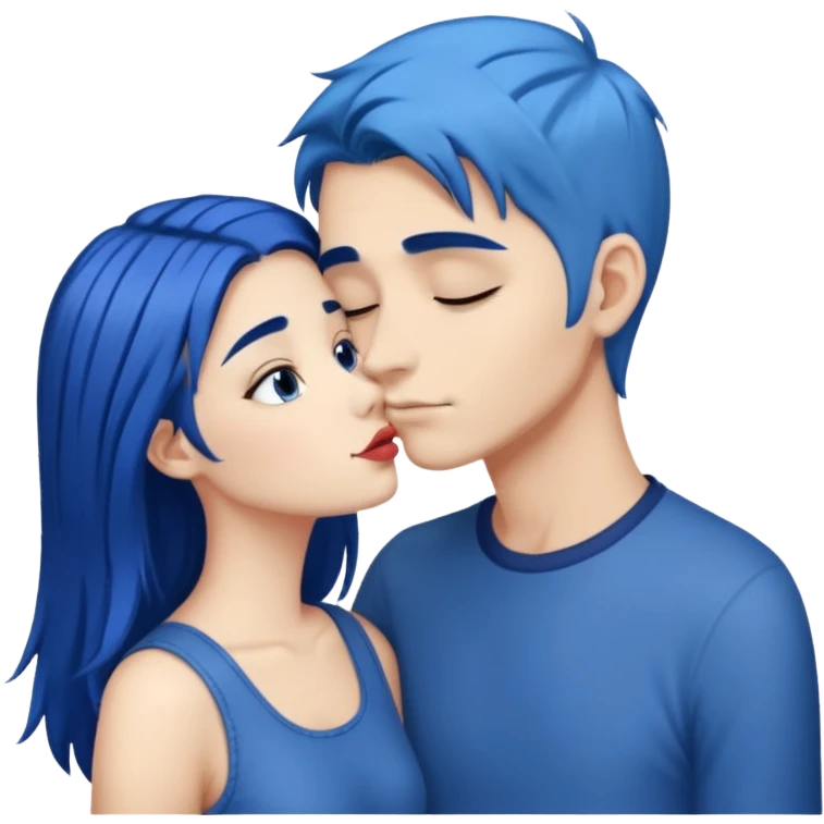 DARK Blue hair girl kissing tall blue hair boy emoji