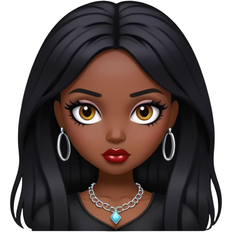 gothic pretty bratz baddie, dark skin, black hair emoji