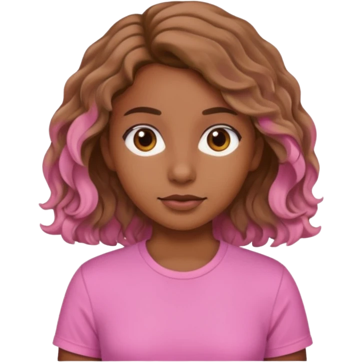 A brown skinned girl with light brown wavy hair wearing a pink shirt emoji