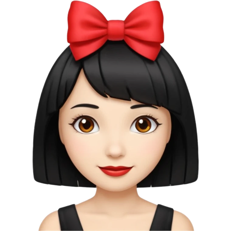 ["Fair skin female, black bob haircut, red bow clip at crown."] emoji