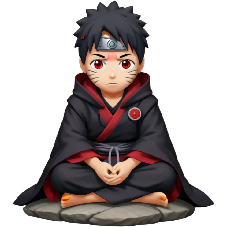 Obito Uchiha where he sits on a stone and emoji