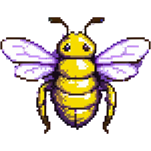 A pixelated bee with black and yellow stripes and wings emoji