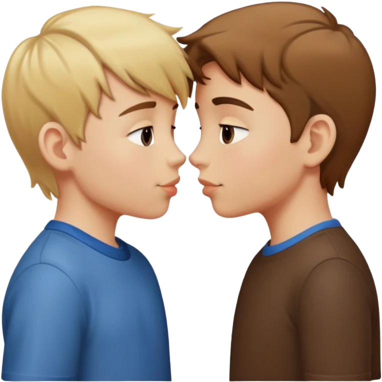 A blonde boy and a brown hair boy kissing and holding hands emoji