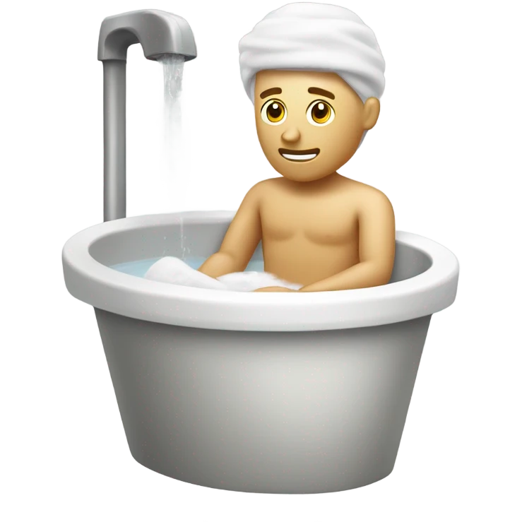 white man bathing with washcloth and small soapy bucket emoji