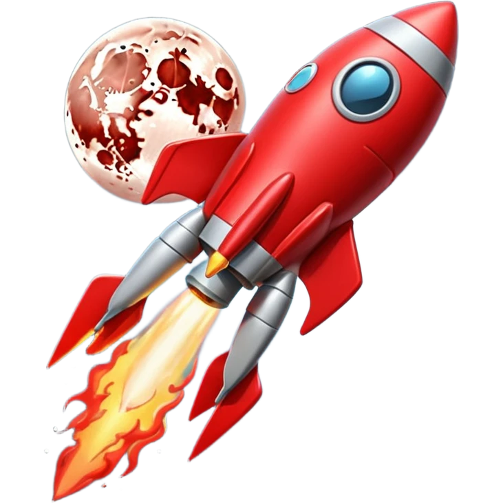 A tiny photorealistic red rocket with a heart emblem on it blasting toward a full moon. emoji