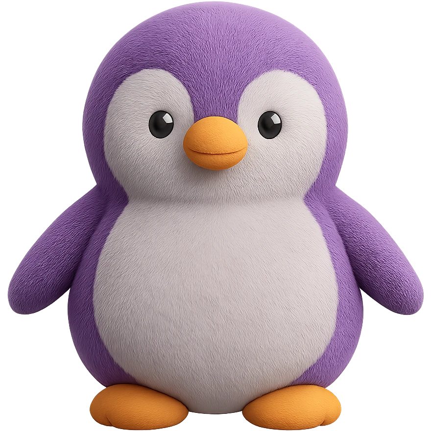 A friendly penguin plush with a round belly, orange beak, and small flippers. The penguin has a soft texture and charming details. emoji