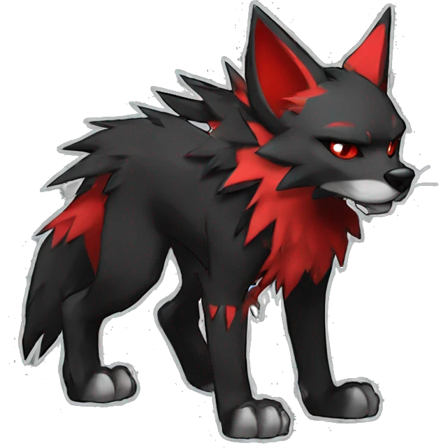 Cool edgy black red punk wolf-cat-Fakemon emoji