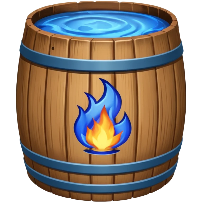 generate a realistic rust-free metal barrel with blue fire on it emoji