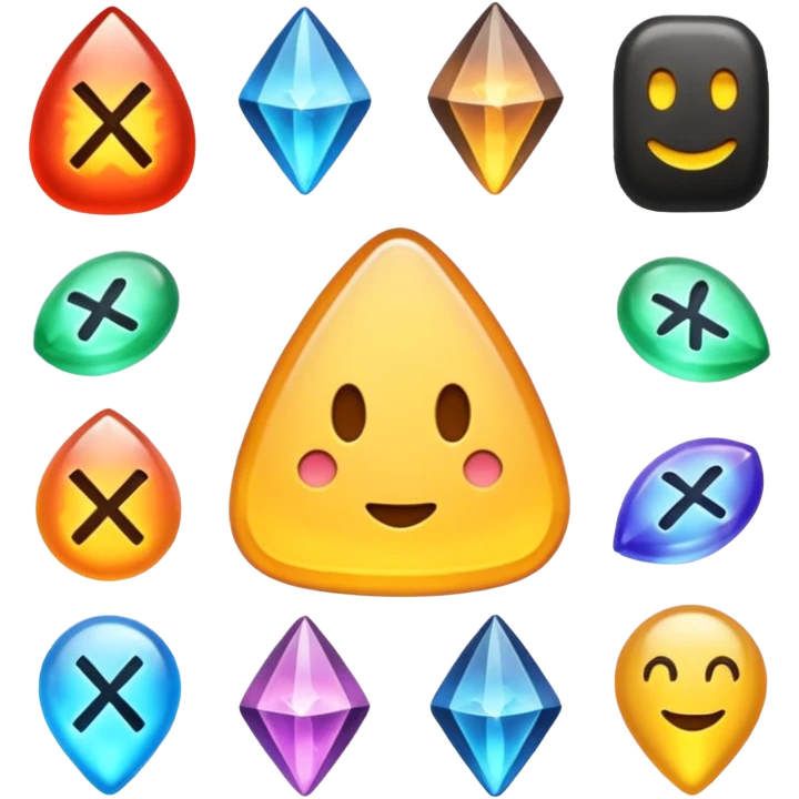 the words 'Rune souk' in an emoji style, with whimsical rune stones and a magical aura emoji