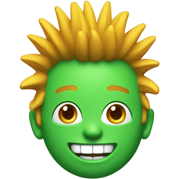 Green smiling 3d emoji with Mohawk and teeth emoji