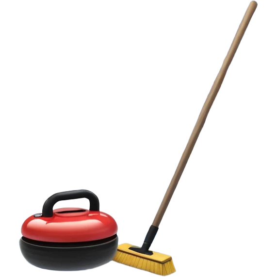 please, make An icon featuring the curling rink, with its distinctive circles and a vibrant crowd in the stands. Snowflakes fall outside the arena, and bright lights illuminate the ice. a close-up curling stone sliding across the ice, with a broom nearby. Transparent background. emoji