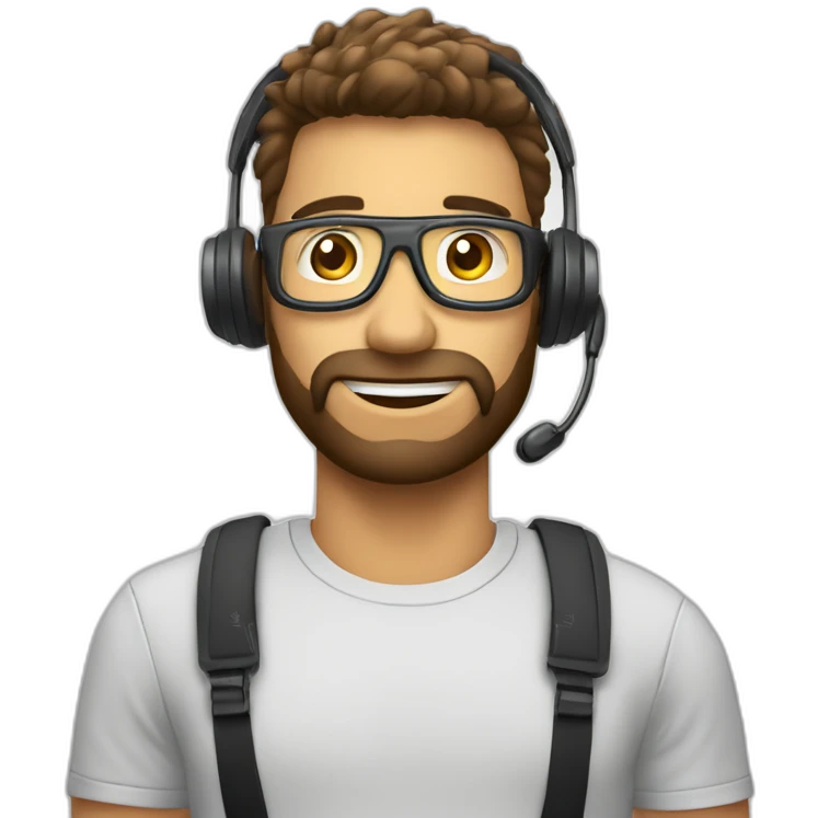 customer service man with headset X emoji too hot with Materiel.net t-shirt emoji