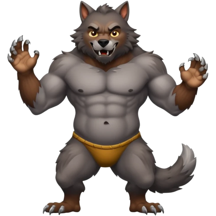 A gray werewolf with his belly inflated emoji