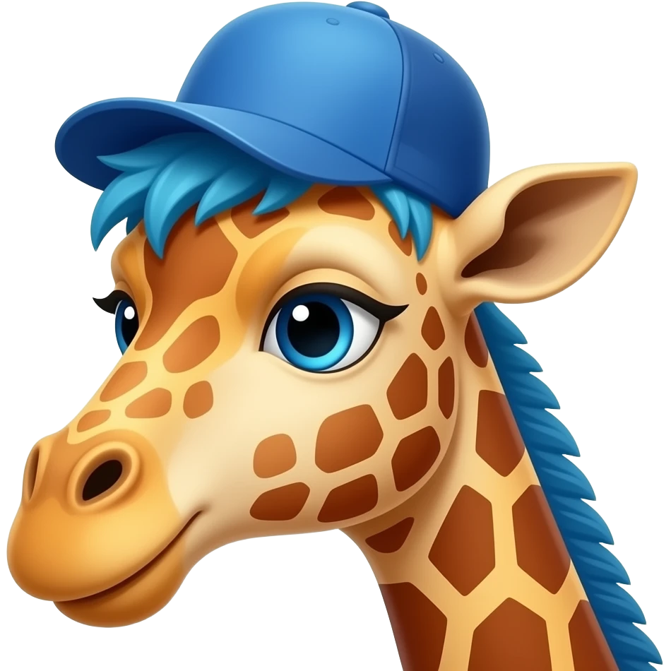 male giraffe with blue hair and hat, just face emoji