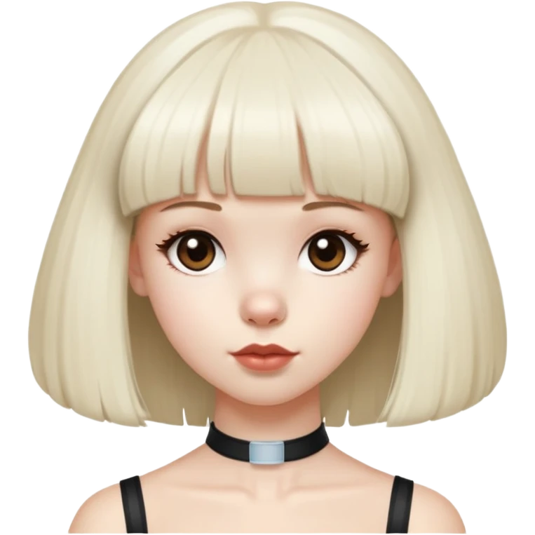 Girl with pale skin and waist length straight dark-brown hair with bangs, with dark brown eyes and round full lips. She is wearing a white tube top.She has a big standard poodle who is light blonde color. He doesn’t have a poodle haircut just natural hair and flat ears emoji