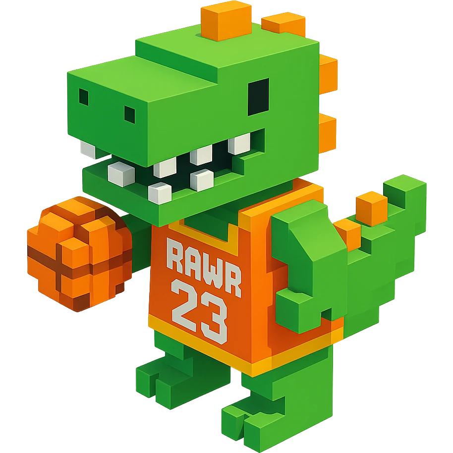 надпись "RAWR" и динозавр с баскетбольном мячом в майке с надписью "23", no background  emoji