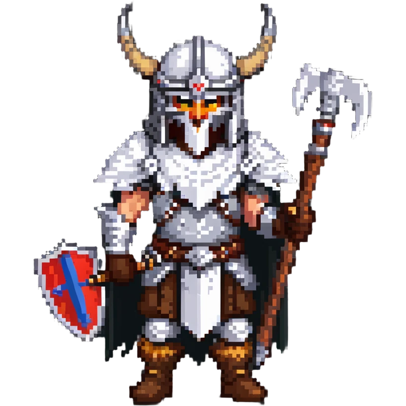 Russian pagan warrior with fur armor, battle axe, horned helmet emoji
