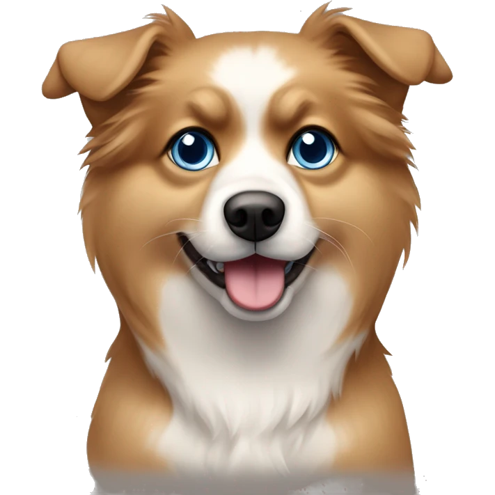 Zwergspitz dog with heterocromia blue and brown eyes, color of fur light brown and white emoji