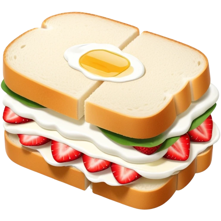 Japanese strawberry sandwich with fluffy white bread and fresh cream, neatly sliced to show cross section emoji