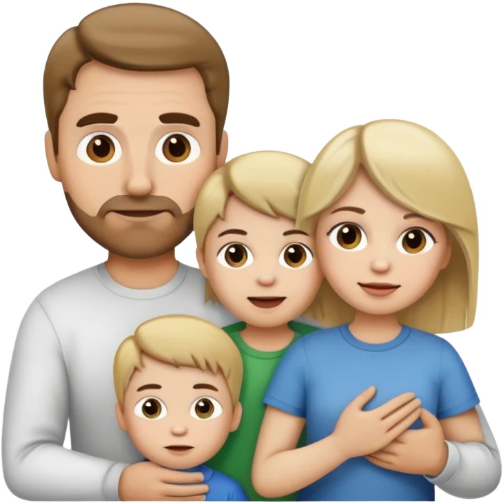Family emoji: Dad is white with brown hair. Mom is white with dirty blonde hair. Toddler son is white with blonde hair. emoji