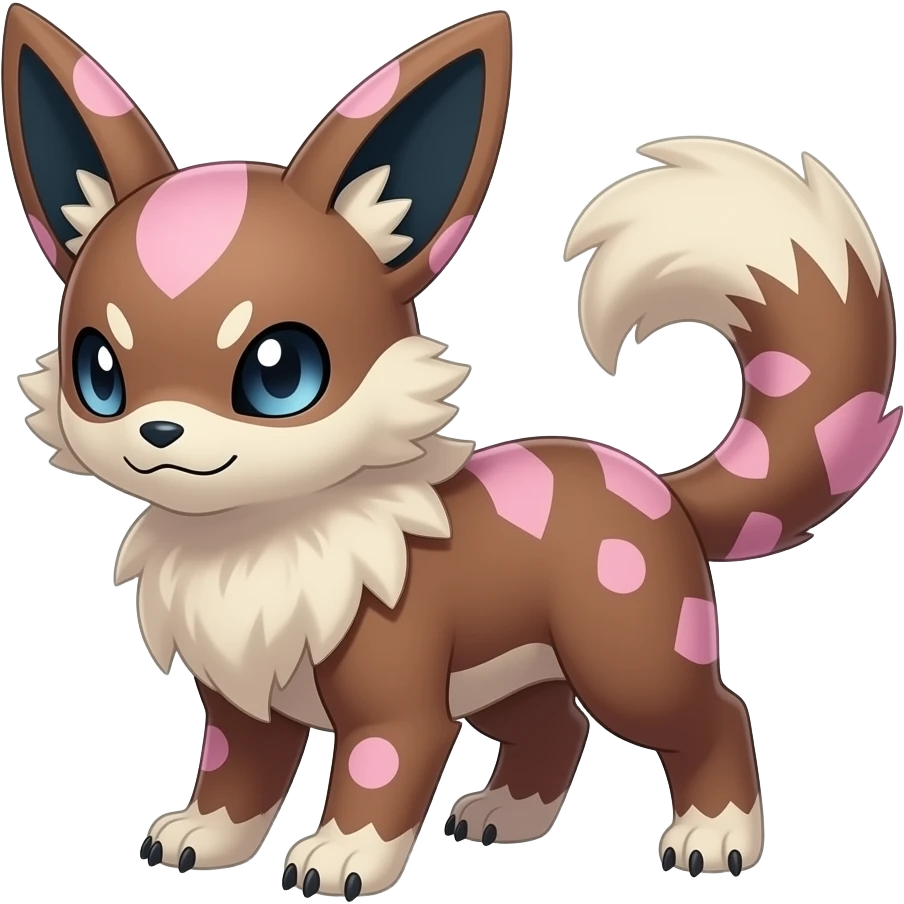 Rare realistic brown-scaled pink, white beige edgy badass epic pretty beautiful handsome gorgeous aesthetic colorful vibrant Vernid-Minccino-Cinccino-Furret-Linoone-Amaura-species-Fakemon-creature by LiLaiRa, random markings, (full body) emoji