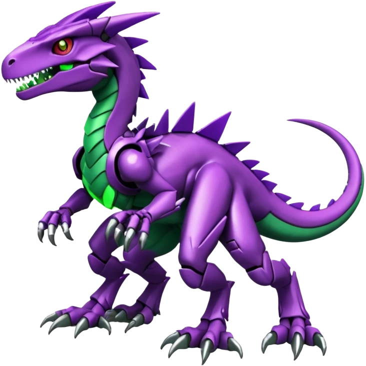 Cool Edgy Purple Green Digimon-Fakemon-Guilmon-Velociraptor-Dragon-Mecha full body emoji