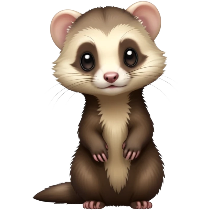 cinematic-[ferret]-realistic-full- long slender body-sitting-emoji,-tiny-paws-tucked-close,-head-tilted-dramatically,-fluffy-[sable]-fur,-simplified-yet-realistic-focused-features,-highly-detailed,-glowing-with-an-almost-sarcastic-glow emoji