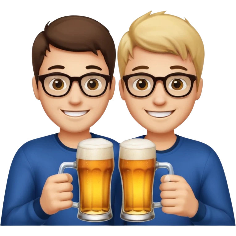 Two young guys holding a glass of beer in their hand and clinking glasses of beer emoji