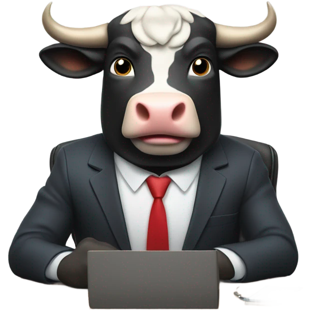 smiling bull wearing suit using computer emoji