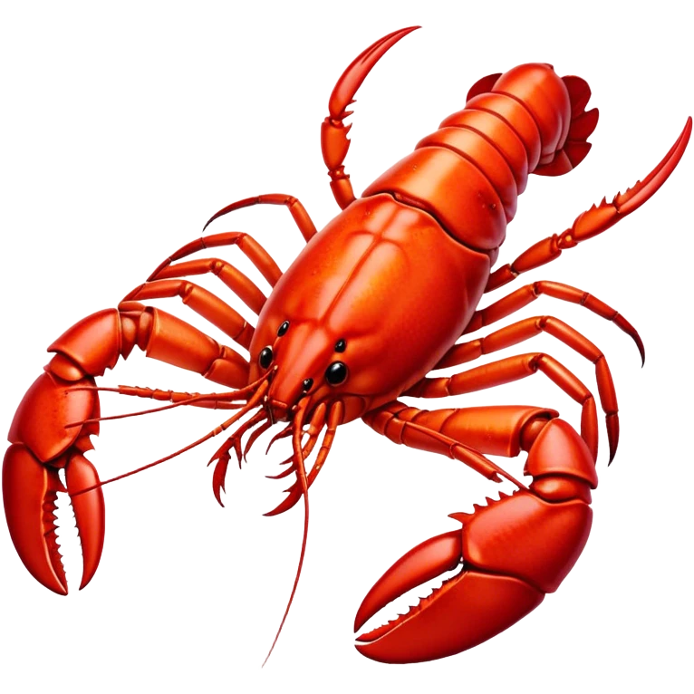 Cinematic bright red rock lobster, detailed hard shell, claws slightly open, freshly cooked, warm glowing tones, rich and indulgent. emoji