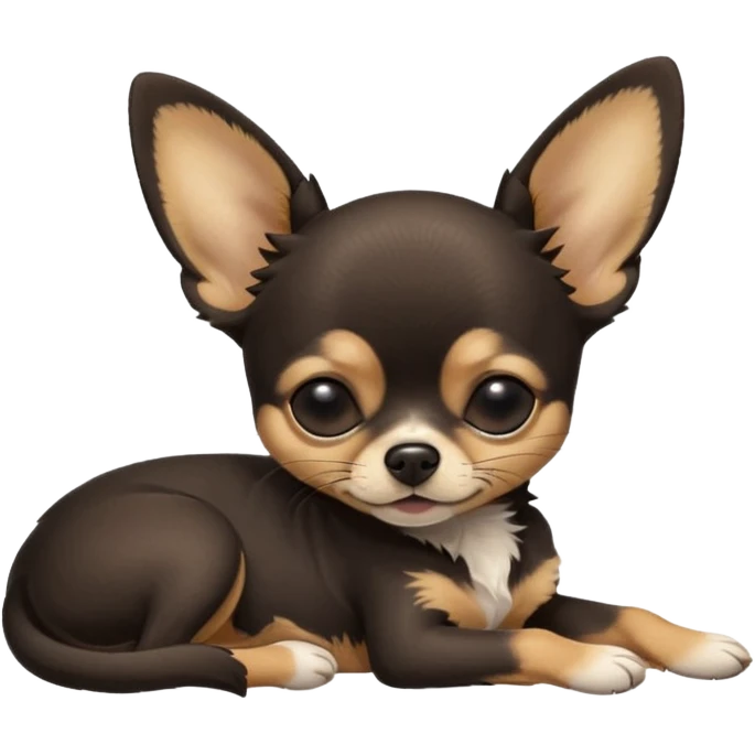 A high-resolution photo-realistic digital illustration of a  black tan chihuahua with eyes closed shut sleeping lazily on the ground emoji