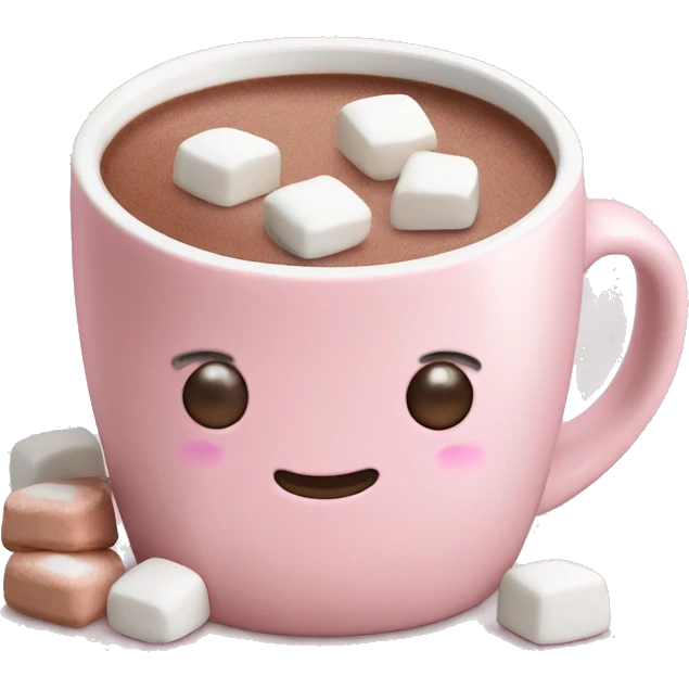 Light Pink mug of hot chocolate with marshmallows  emoji
