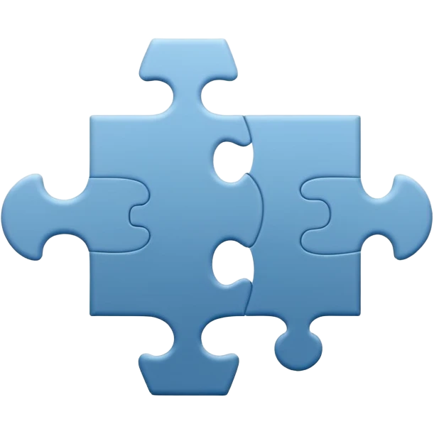 Minimal flat-style puzzle piece emoji in blue and grey, professional design for business presentation, clean edges, modern corporate aesthetic emoji