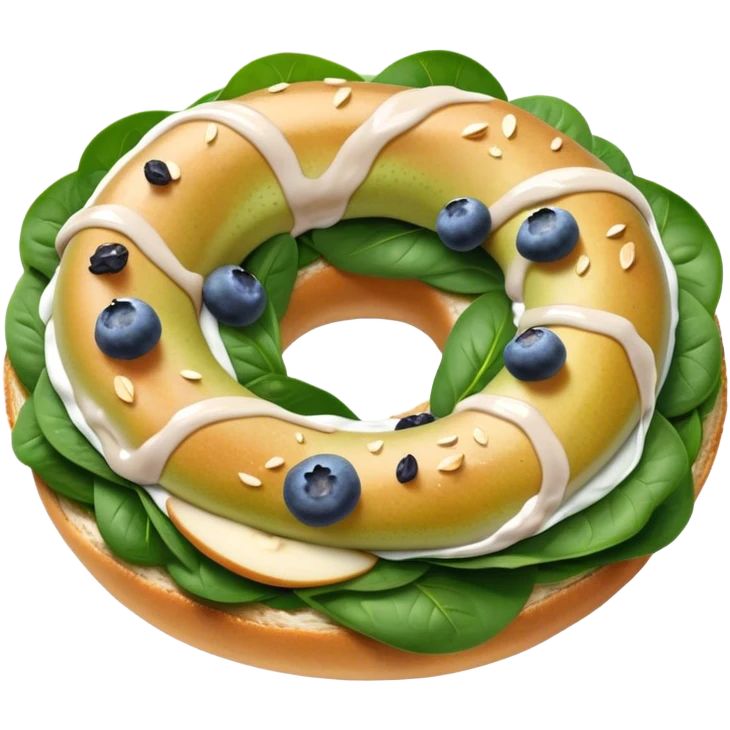 Pear spinach salad with half a blueberry bagel on the side emoji