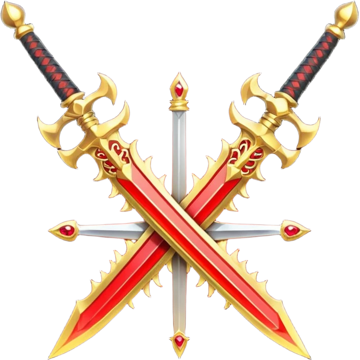 Golden fiery royal two crossed swrods with red gem and golden blade emoji