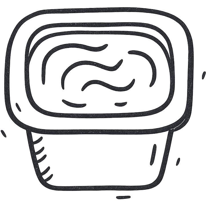 Fast food sauce icon, hand drawn, black outlines, no fill, simple and clean, top view emoji