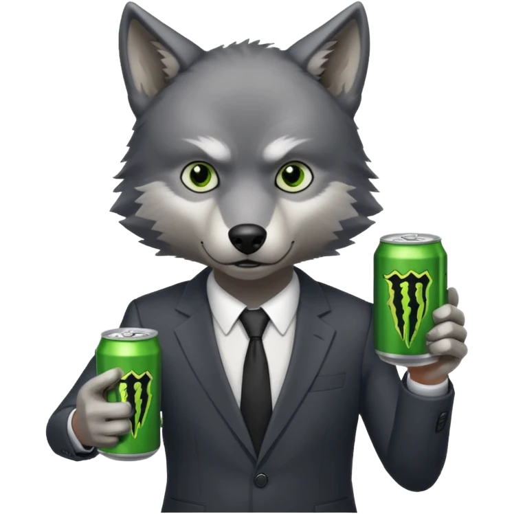wolf in business suit, holding a monster energy can  emoji