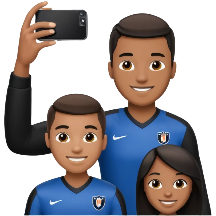 Football player in black and blue photobombing someone taking a selfie emoji